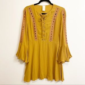 NWOT! Mustard Yellow Bell Sleeve Dress